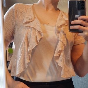 New York Perceptions Light Beige Frilly Lacy Shrug